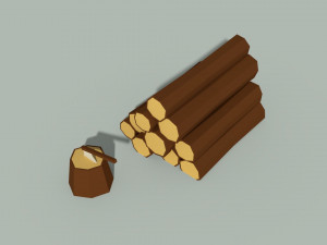 low poly wooden logs and axe 3D मॉडल