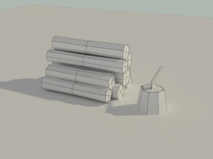low poly wooden logs and axe 3D मॉडल