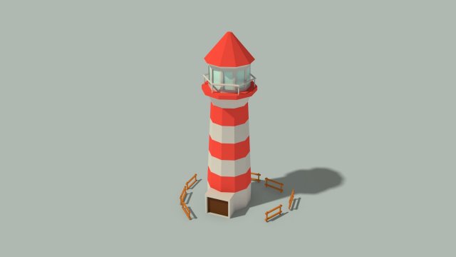 low poly lighthouse and wooden fences 3D मॉडल .c4d .max .obj .3ds .fbx .stl .blend 