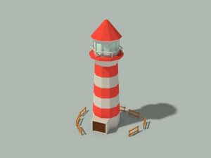 low poly lighthouse and wooden fences 3D मॉडल