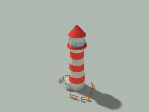 low poly lighthouse and wooden fences 3D मॉडल