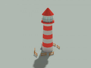 low poly lighthouse and wooden fences 3D मॉडल