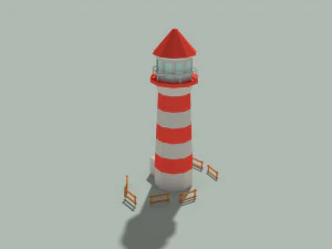 низькому поле маяк і дерев'яні паркани 3D Модель