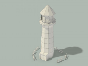 low poly lighthouse and wooden fences 3D मॉडल