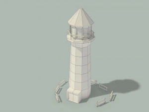 низькому поле маяк і дерев'яні паркани 3D Модель