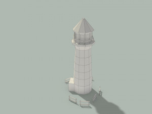 low poly lighthouse and wooden fences 3D मॉडल