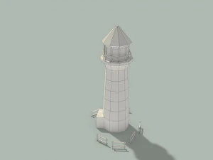 низькому поле маяк і дерев'яні паркани 3D Модель