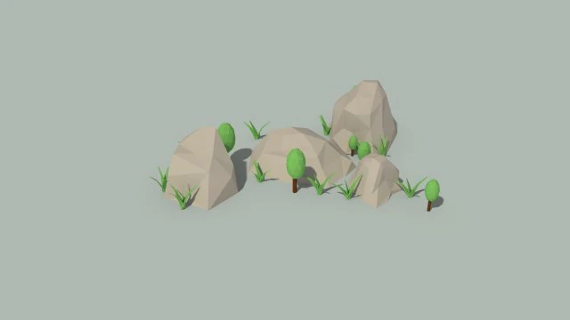 low poly rocks and plants 3D Model .c4d .max .obj .3ds .fbx .stl .blend