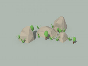 low poly rocks and plants 3D Model