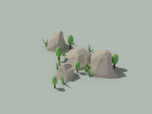 low poly rocks and plants 3D Model