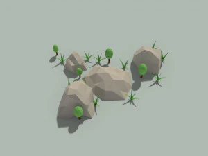 low poly rocks and plants 3D Model