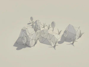 low poly rocks and plants 3D Model