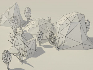 low poly rocks and plants 3D मॉडल
