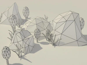 low poly rocks and plants 3D Model