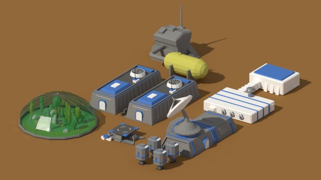 low poly scifi space colony pack 3D मॉडल .c4d .max .obj .3ds .fbx .stl .blend 