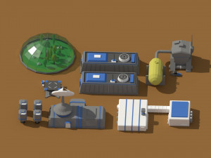 low poly scifi space colony pack 3D मॉडल
