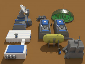 low poly scifi space colony pack 3D मॉडल