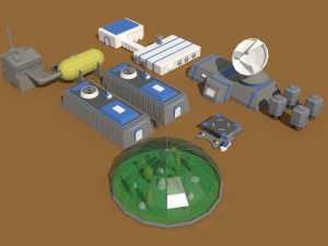 low poly scifi space colony pack 3D मॉडल