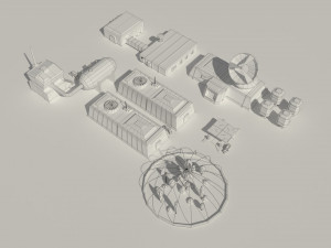 low poly scifi space colony pack 3D मॉडल