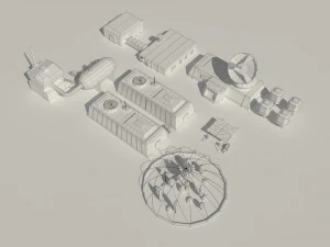 low poly scifi space colony pack 3D Model