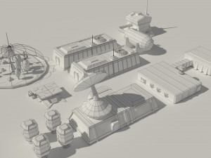 low poly scifi space colony pack 3D मॉडल