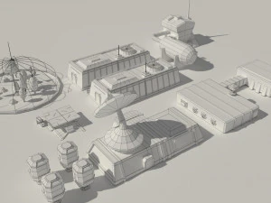 low poly scifi space colony pack 3D Model