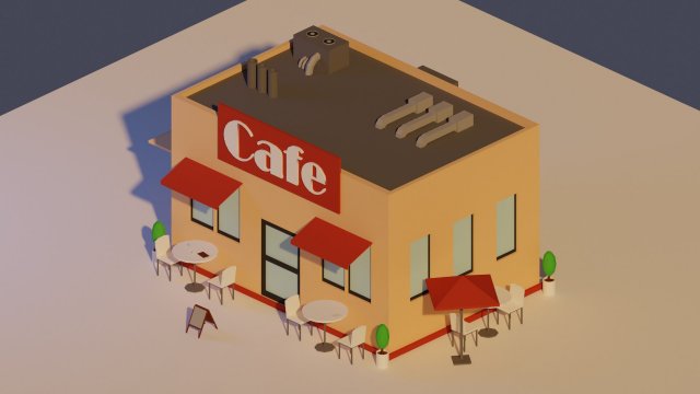 low poly cafe Modelo 3D .c4d .max .obj .3ds .fbx .stl .blend 