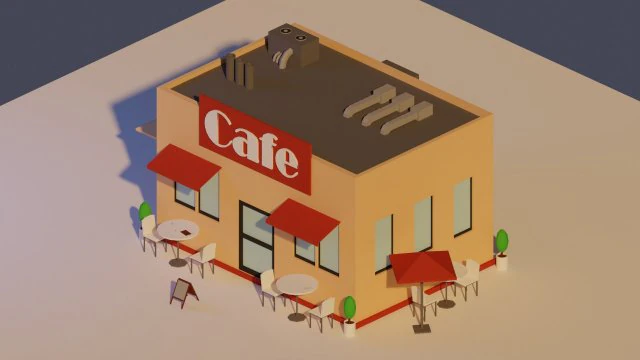 low poly cafe 3D Model .c4d .max .obj .3ds .fbx .stl .blend 