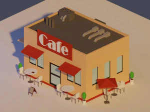 caf&eacute; low poly Modèle 3D