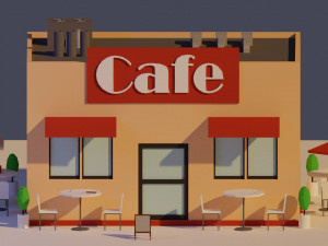 low poly cafe Modelo 3D