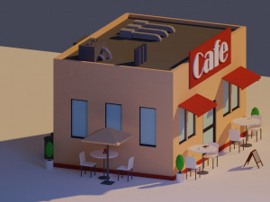 low poly cafe Modelo 3D