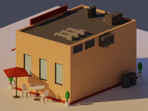low poly cafe 3D Model