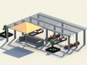 low poly holiday summer bar 3D Model