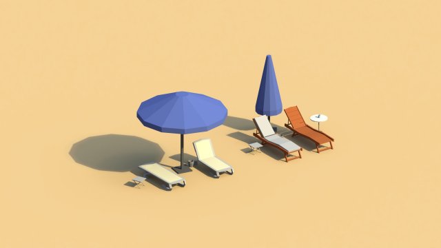 low poly sunbeds and umbrellas Modèle 3D .c4d .max .obj .3ds .fbx .stl .blend 