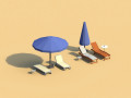 Low Poly Sunbeds and Umbrellas 3D-Modell