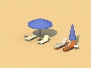low poly sunbeds and umbrellas Modèle 3D