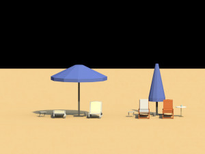low poly sunbeds and umbrellas Modèle 3D