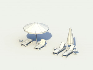 low poly sunbeds and umbrellas Modèle 3D