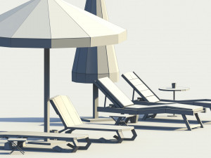 low poly sunbeds and umbrellas Modèle 3D