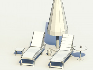 low poly sunbeds and umbrellas Modèle 3D