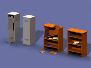 post apocalyptic cupboard and bookcase 3D Model