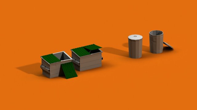 post apocalyptic garbage bin and can 3D Model .c4d .max .obj .3ds .fbx .stl .blend 
