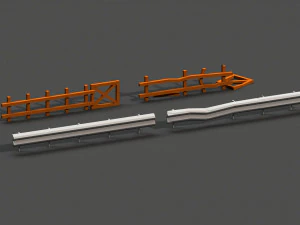 пост-апокаліптичний дорожній бар'єр і дерев'яний паркан 3D Модель