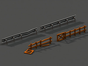 post apocalyptic road barrier and wooden fence 3Dモデル