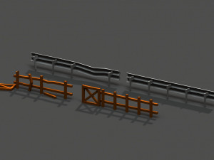 post apocalyptic road barrier and wooden fence 3Dモデル