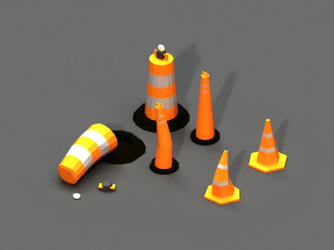 post apocalyptic road cones pylons and barrels 3D Model