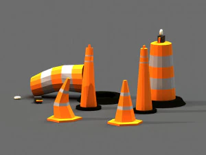 post apocalyptic road cones pylons and barrels 3D Model