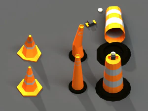 post apocalyptic road cones pylons and barrels 3D Model