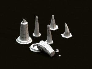 post apocalyptic road cones pylons and barrels 3D 모델