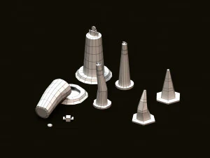 post apocalyptic road cones pylons and barrels 3D Model